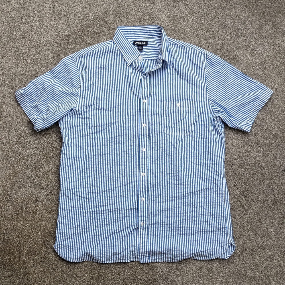 Lands' End Blue Casual Button Down Shirt